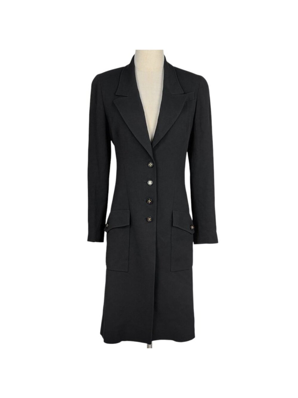 Chanel CC Logo Button Coat Single 97P Acetate Rayon Black